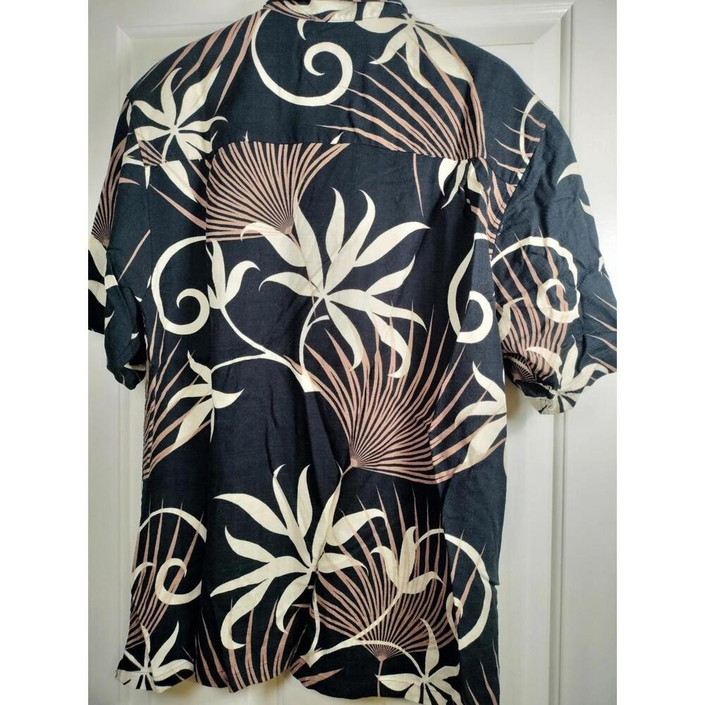 Cubavera Men's Large Rayon Hawaiian Shirt Black‎ Tan Palm Leaf Tropical Floral L - Picture 2 of 10